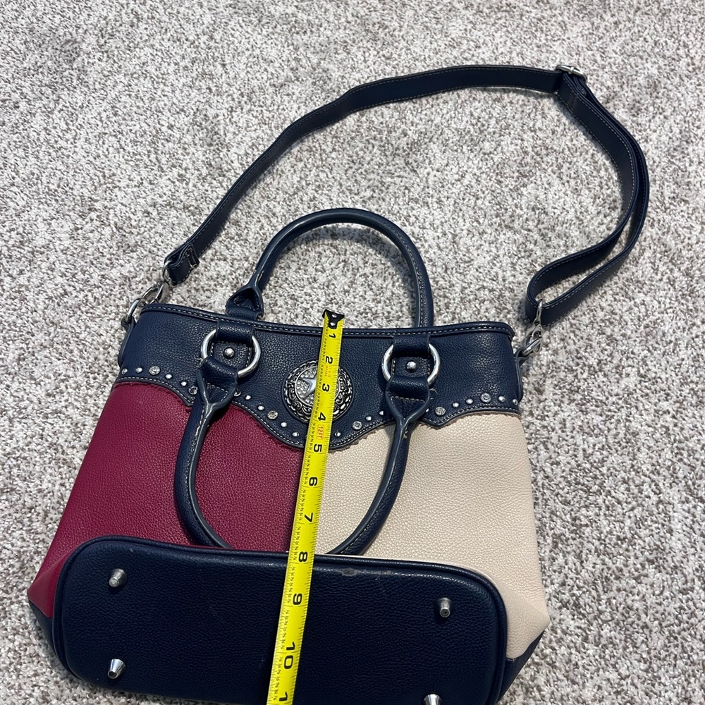 Montana West Patriotic Western Satchel Purse Red White Blue Studded Concho Bag - Picture 15 of 15